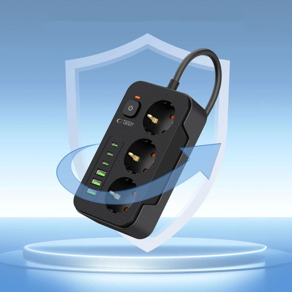 Listwa zasilająca Tech-Protect PC3X6 Power Socket 3xUSB-A, 3xUSB-C, 3xAC 200cm Black - 4