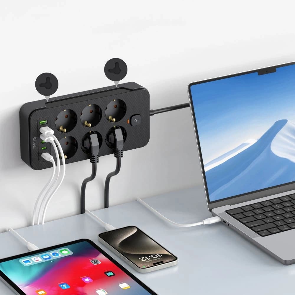 Tech-Protect PC6X6 Napájecí pás 3xUSB-A, 3xUSB-C, 6xAC 200cm Černý - 5