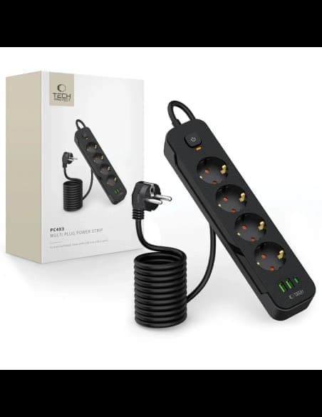 Listwa zasilająca Tech-Protect PCL4X3 Power Socket Long 2xUSB-A, USB-C, 4xAC 200cm Black