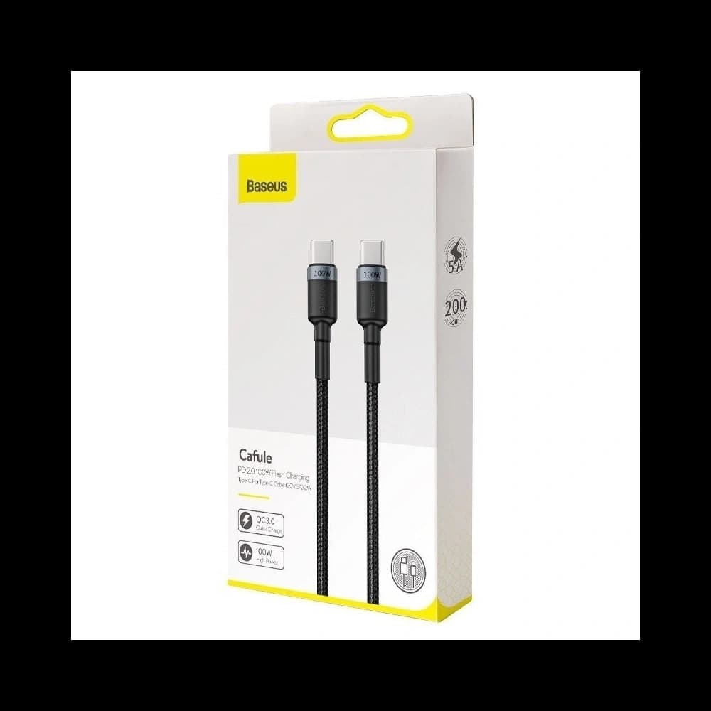 Cablu USB-C Baseus Cafule, QC 3.0, PD 2.0, 100W, 5A, 2m (gri-negru) - 7
