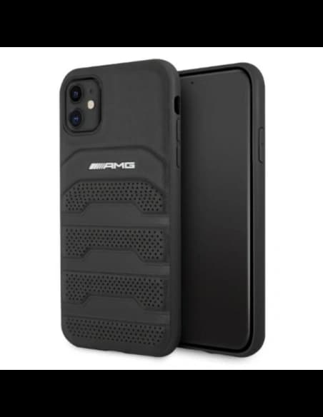 AMG AMHCN61GSEBK Apple iPhone 11 / XR hardcase Leather Debossed Lines black