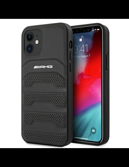 AMG AMHCP12SGSEBK Apple iPhone 12 mini hardcase Leather Debossed Lines black