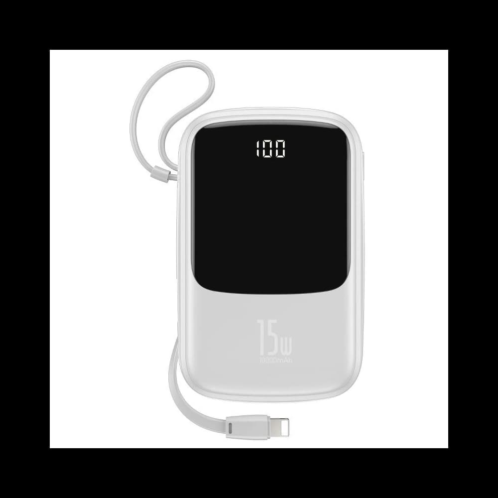 Powerbank Baseus Qpow s kabelem Lightning, 10000mAh, 3A, 15W (bílý)