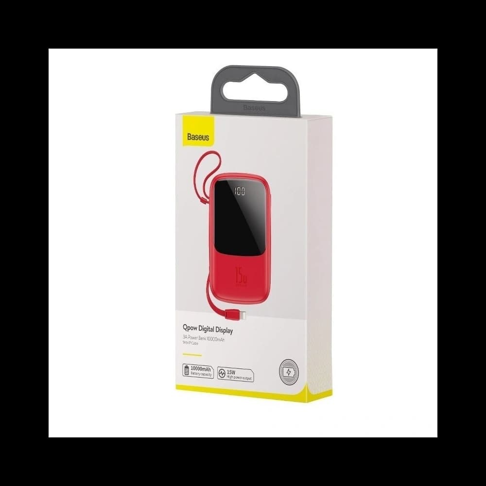 Baseus Q pow Digital Display 3A Powerbank 10000mAh (With IP Cable)Red - 7