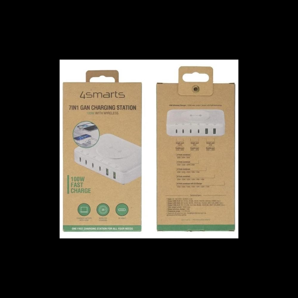 Nabíjecí stanice 7v1 4smarts 100W s bezdrátovým nabíjením bílá/white - 4