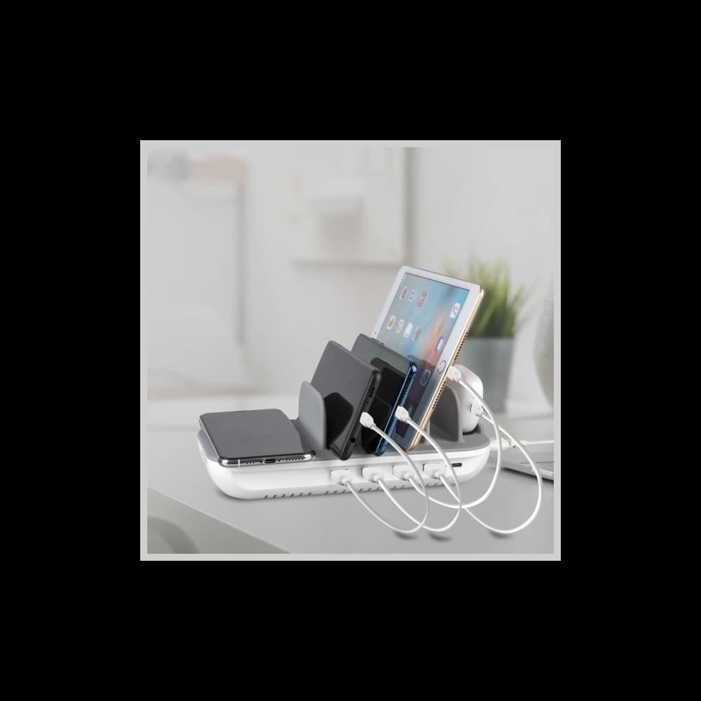 4smarts Family Evo 63W PD Ladestation mit kabellosem Laden und Kabel-Set grau-weiß - 4