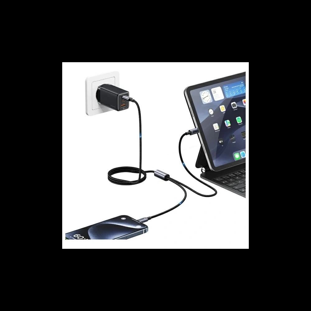 USAMS USB-C / 2xUSB-C Kabel 72W 1.2m Aluminiumlegierung Datenkabel Sufeng-Serie - 3