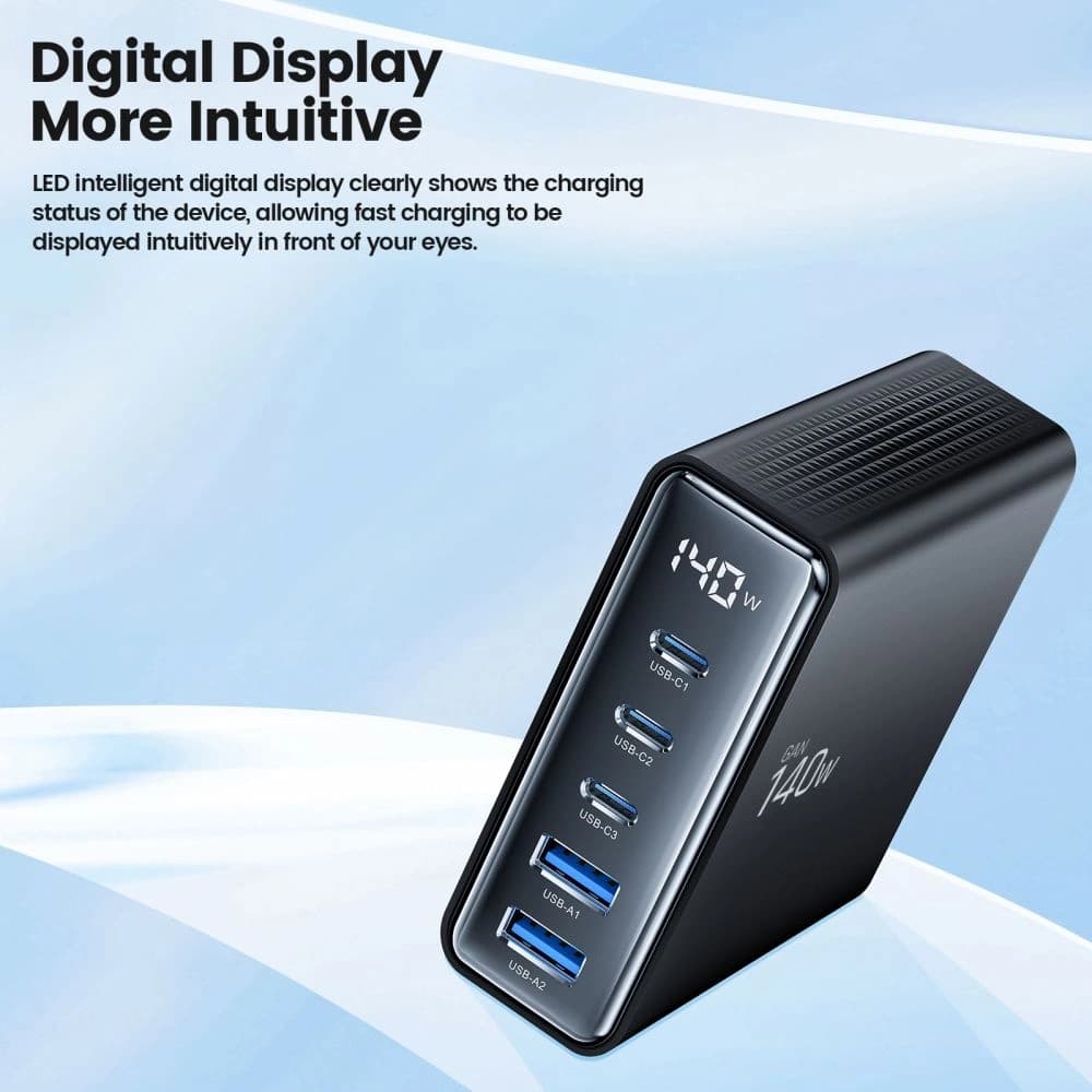Nabíjecí stanice Tech-Protect DC140W-GAN 5 portová 2xUSB-A, 3xUSB-C Desktop Charger PD140W / QC3.0 Černá - 5