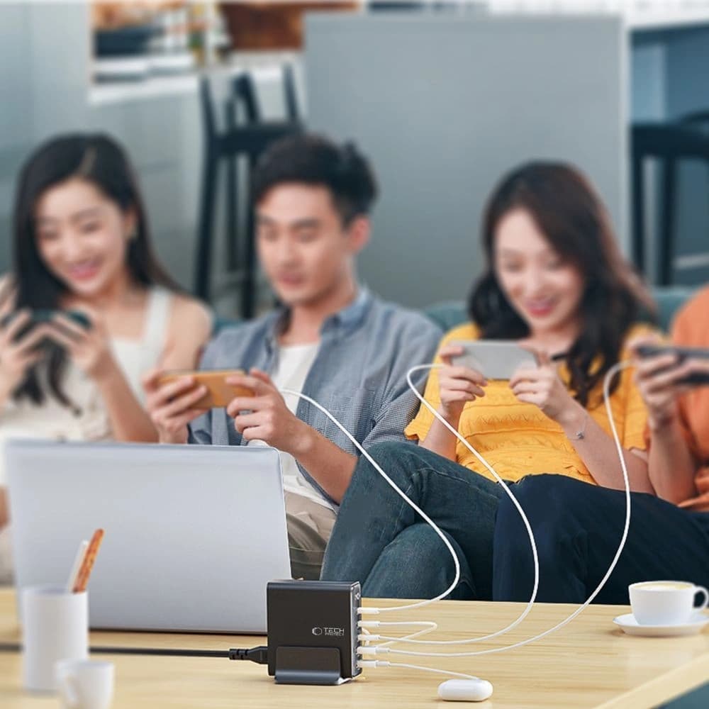Nabíjecí stanice Tech-Protect DC140W-GAN 5 portová 2xUSB-A, 3xUSB-C Desktop Charger PD140W / QC3.0 Černá - 8