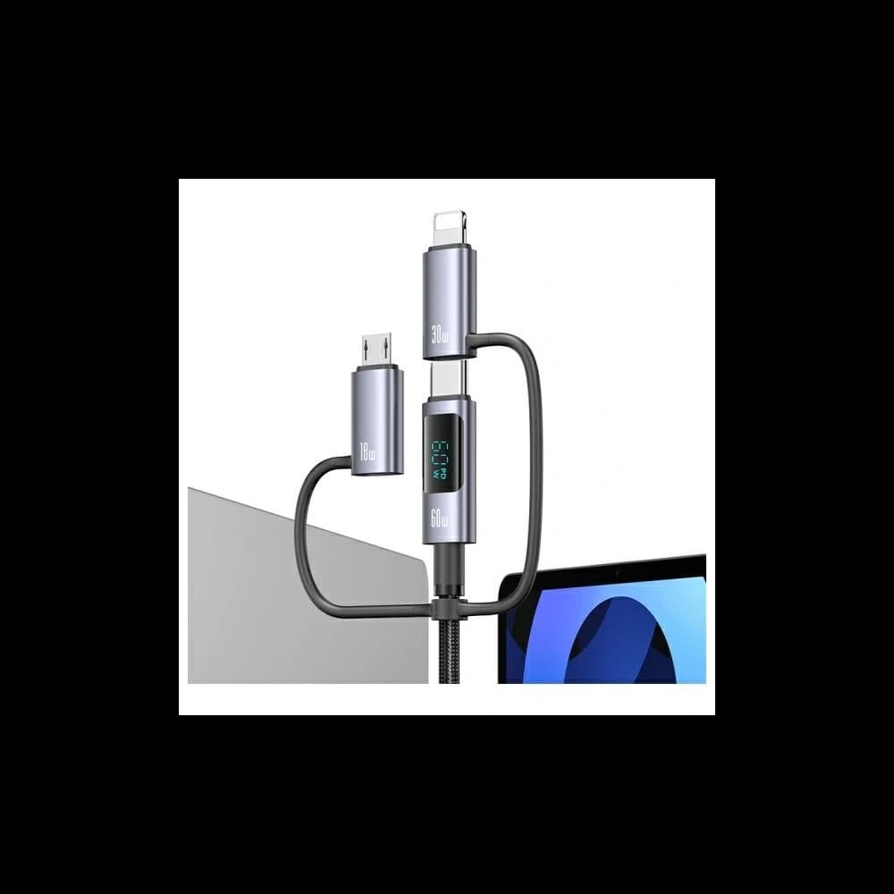 USAMS USB-A, USB-C / USB-C, Lightning, MicroUSB cable Fast charging 60W 1.2m Data Cable Digital display Aluminium Alloy Seria Sufeng - 4