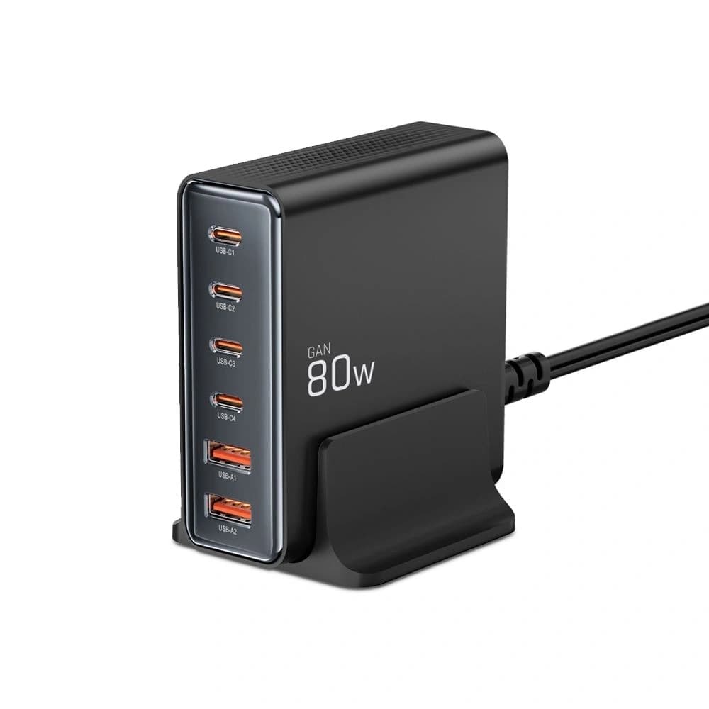 Nabíjecí stanice Tech-Protect DC80W-GAN 6portová 2xUSB-A, 4xUSB-C Desktop Charger PD80W / QC3.0 Černá - 2
