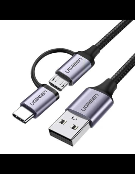 Cablu USB 2 în 1 UGREEN Type-C / Micro USB, QC 3.0, 1m (negru-gri)