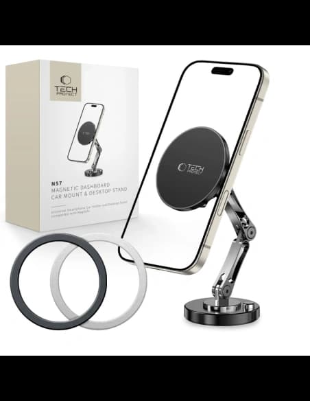 Tech-Protect N57 Magnetic MagSafe Dashboard Car Mount & Desktop Phone Stand Black