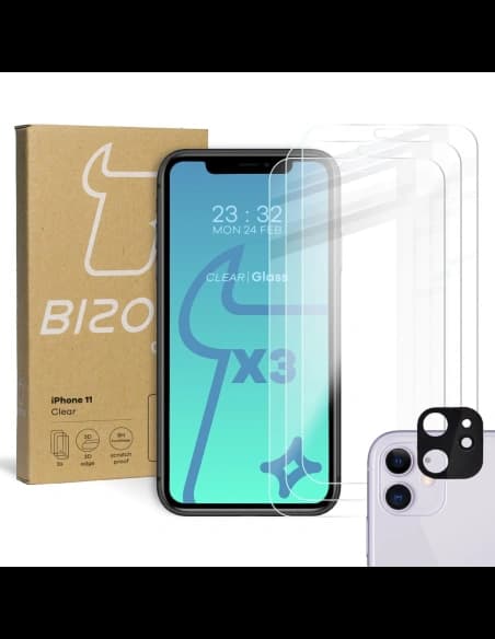 Bizon Glass Sticlă clară din sticlă temperată - 3 buc. + sticlă lentilă Apple iPhone 11