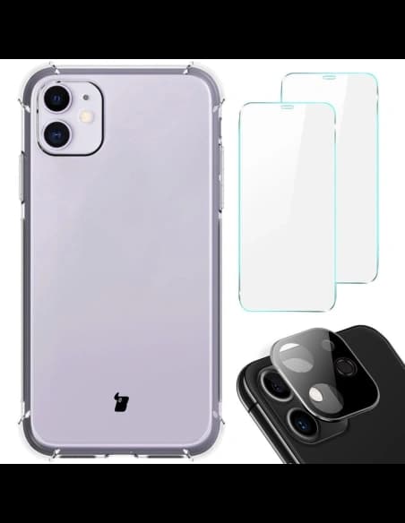 Bizon Case Clear Pack husa + 2x sticlă de protecție + sticlă de lentilă Apple iPhone 11 clar