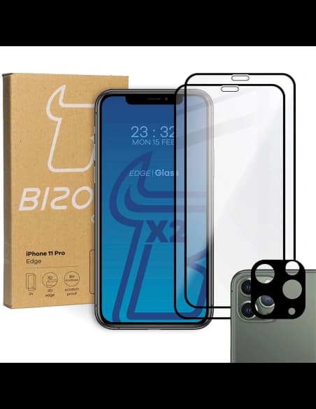 Sklo tvrzené Bizon Glass Edge - [2 PACK] + ochrana na objektiv Apple iPhone 11 Pro černé