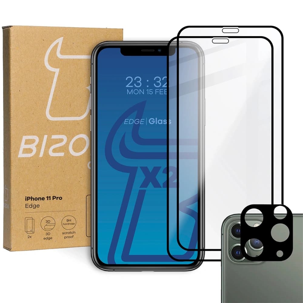 Sklo tvrzené Bizon Glass Edge - [2 PACK] + ochrana na objektiv Apple iPhone 11 Pro černé - 1