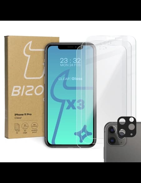 Bizon Glass Clear tempered glass - 3 pcs. + lens glass Apple iPhone 11 Pro