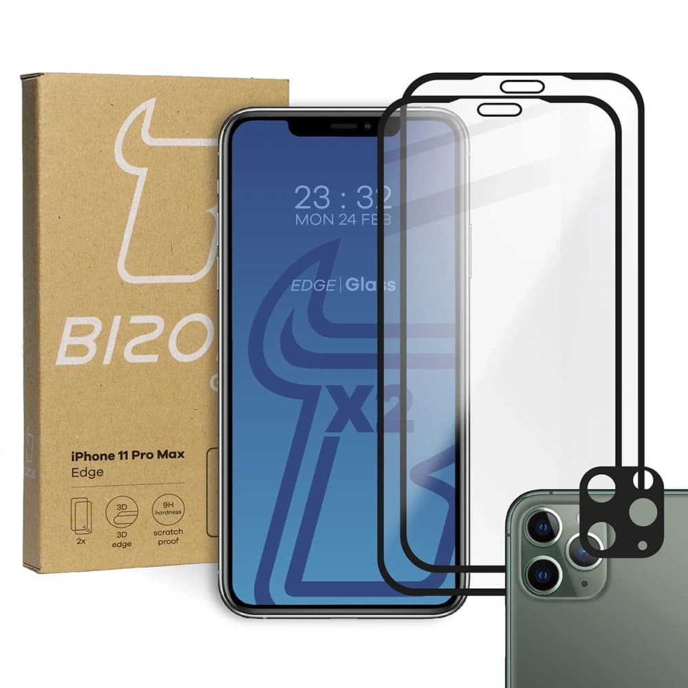 Bizon Glass Edge CF tempered glass - [2 PACK] + lens protection Apple iPhone 11 Pro Max black - 1