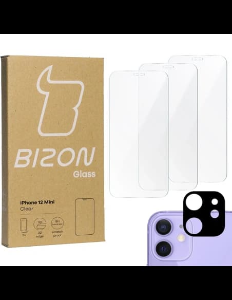 Bizon Glass Clear tempered glass - 3 pcs. + lens glass Apple iPhone 12 Mini