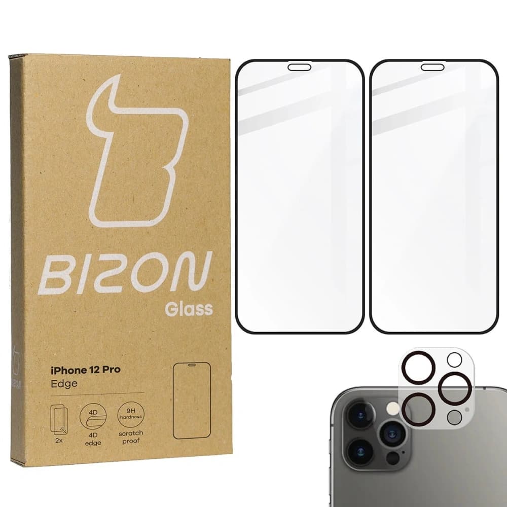 Bizon Glass Edge CF gehärtetes Glas - [2 PACK] + Linsenschutz Apple iPhone 12 Pro schwarz - 1