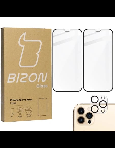 Tvrzené sklo Bizon Glass Edge CF - [2 PACK] + ochrana na objektiv Apple iPhone 12 Pro Max černé