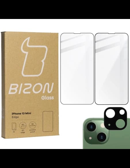 Bizon Glass Edge sticlă securizată - [2 PACK] + protecție pentru lentilă Apple iPhone 13 Mini negru