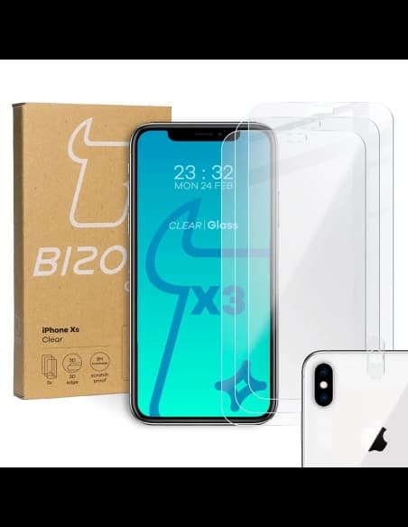 Bizon üveg Átlátszó edzett üveg - 3 db. + lencse üveg Apple iPhone Xs
