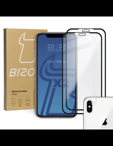 Bizon Glass Edge CF sticlă temperată - [2 PACK] + protecție pentru lentile Apple iPhone Xs Max negru