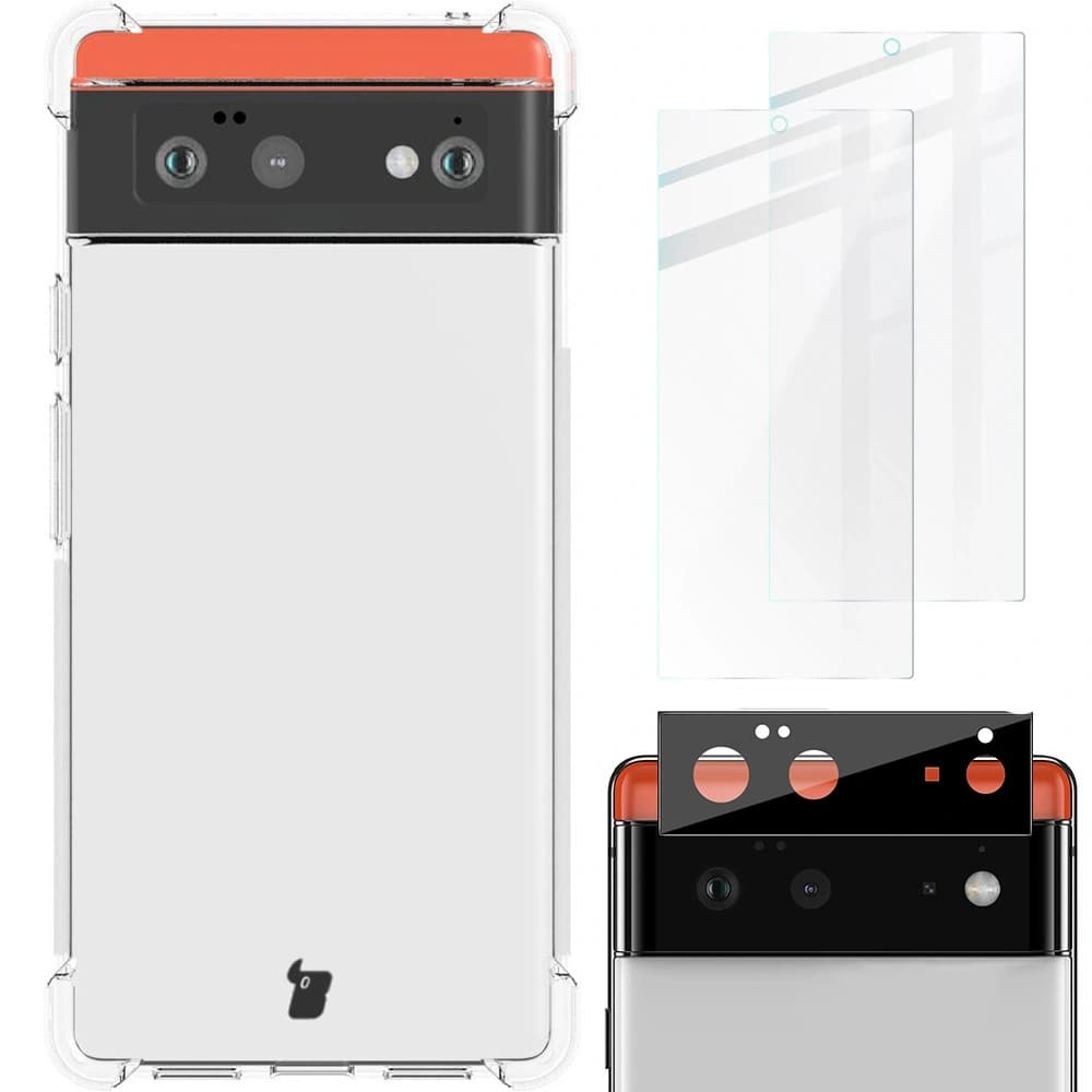Bizon Case Clear Pack Hülle + 2x Displayschutzglas + Objektivglas Google Pixel 6 klar - 1