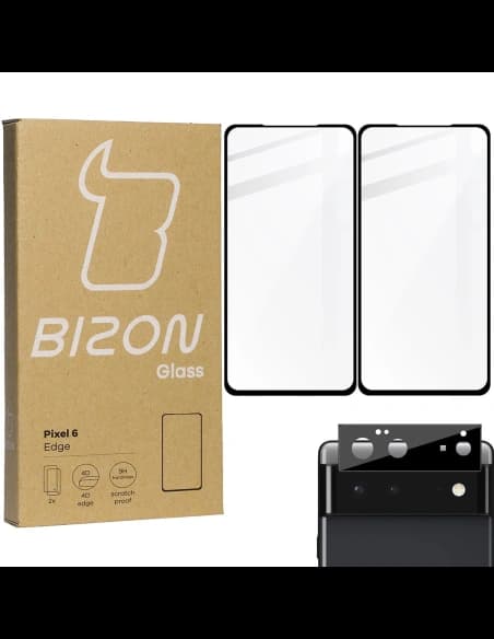 Bizon Glass Edge tempered glass - [2 PACK] + lens protection Google Pixel 6 black