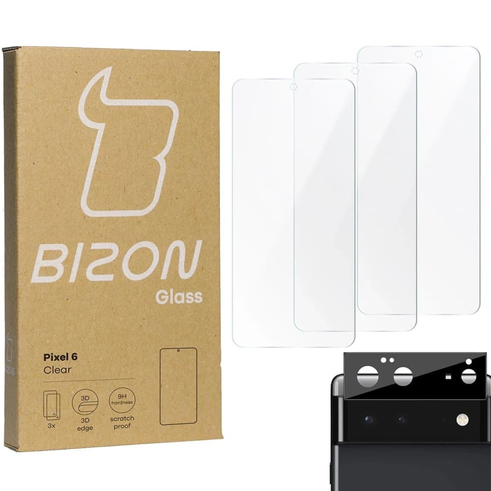 Bizon Glass Clear tempered glass - 3 pcs. + lens glass Google Pixel 6 - 1