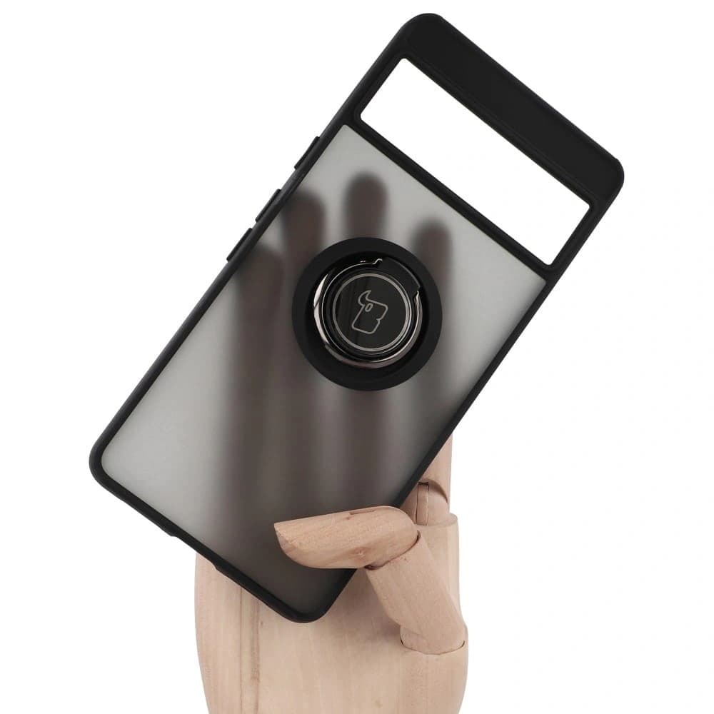 Etui s úchopem na prst Bizon Case Hybrid Ring pro Google Pixel 7 kouřové s černým rámem - 6