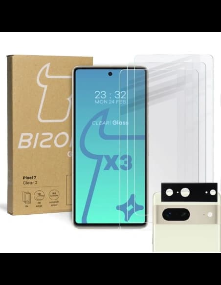 BIZON Klar 2 3x Bildschirmglas + Kameraglas Google Pixel 7