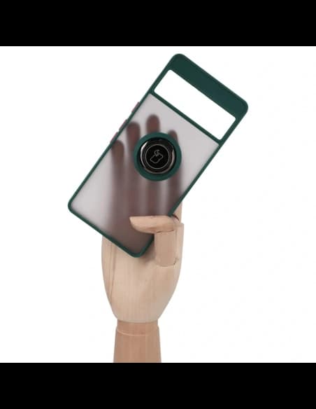 Bizon Case Hybrid Ring Google Pixel 7 Pro rauchig mit einem dunkelgrünen Rahmen