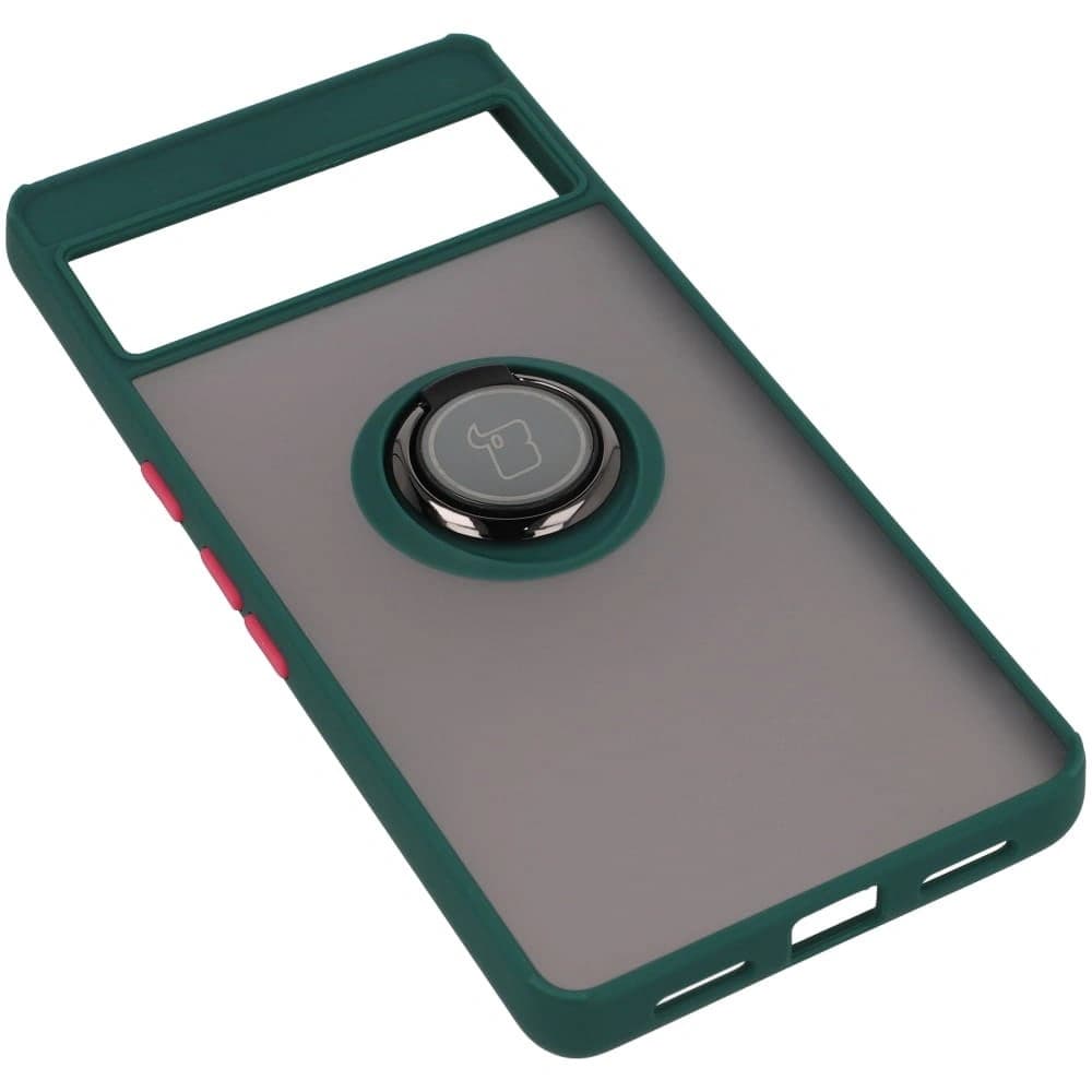 Bizon Case Hybrid Ring Google Pixel 7 Pro rauchig mit einem dunkelgrünen Rahmen - 4