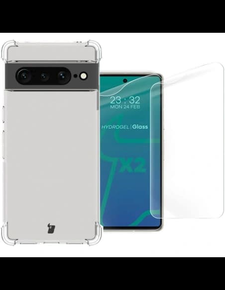 Bizon Case Clear Pack Hülle + 2x Bildschirmfolie Google Pixel 7 Pro klar