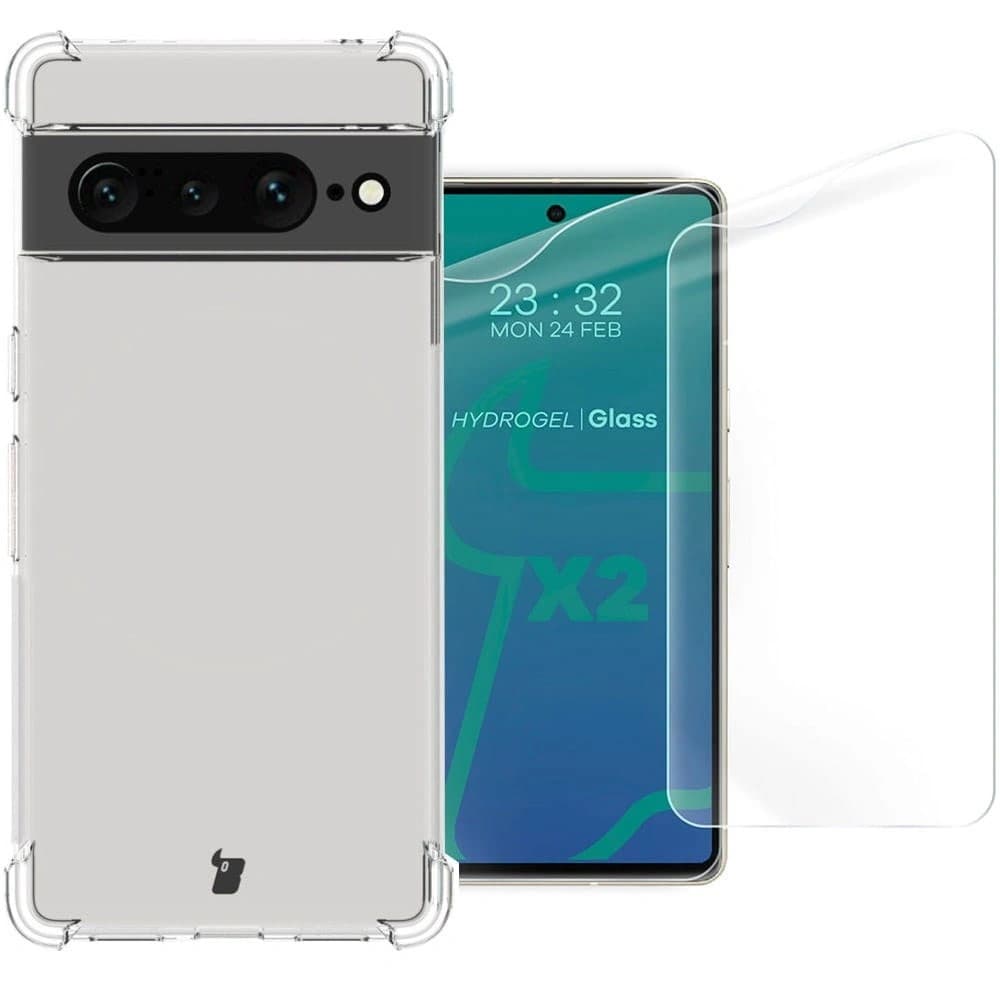 Bizon Case Clear Pack Hülle + 2x Bildschirmfolie Google Pixel 7 Pro klar