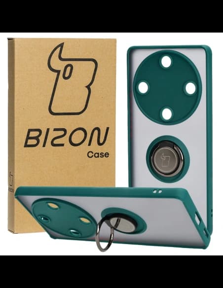 Etui s úchopem na prst Bizon Case Hybrid Ring pro Honor Magic5 Lite kouřové s tmavozeleným rámečkem.