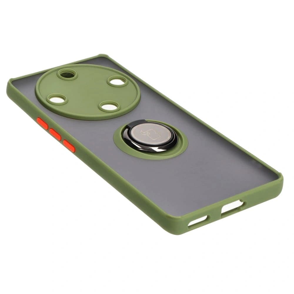 Pouzdro s prstenem na prst Bizon Case Hybrid Ring pro Honor Magic5 Lite kouřové se zeleným rámem - 4