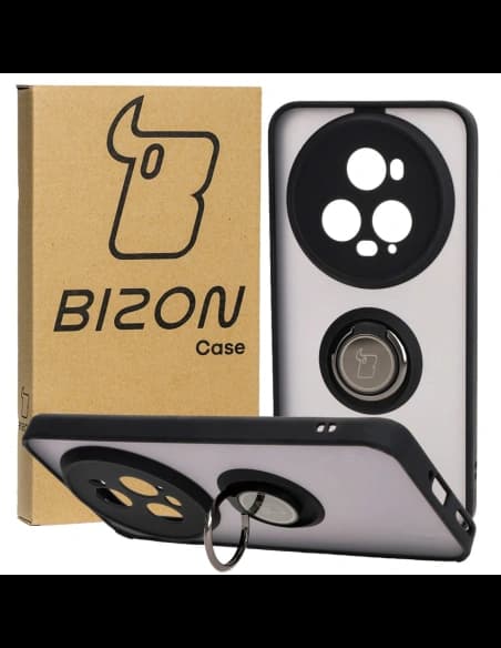 Pouzdro s úchytem na prst Bizon Case Hybrid Ring pro Honor Magic5 Pro kouřové s černým rámem