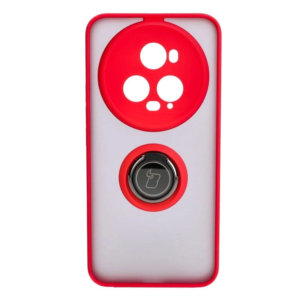 Pouzdro s úchopem na prst Bizon Case Hybrid Ring pro Honor Magic5 Pro kouřové s červeným rámem - 2
