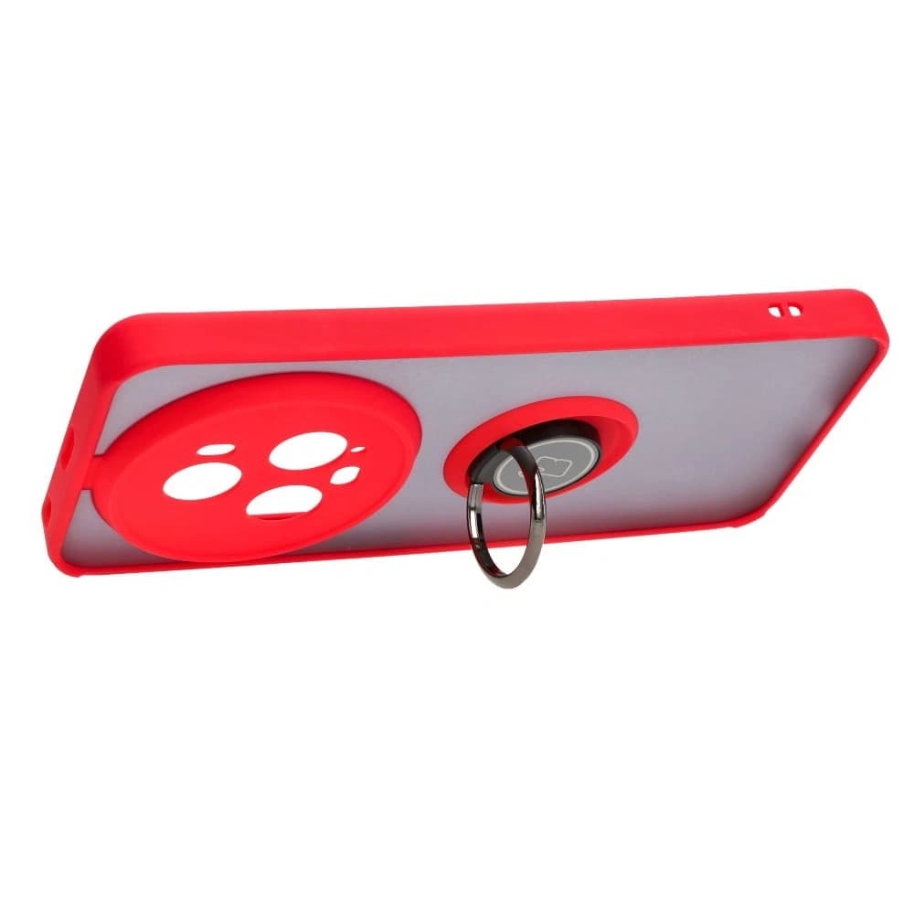 Pouzdro s úchopem na prst Bizon Case Hybrid Ring pro Honor Magic5 Pro kouřové s červeným rámem - 5