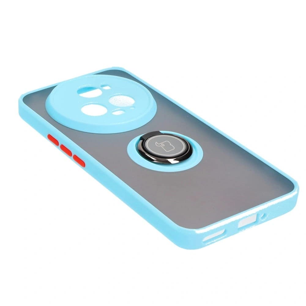 Etui s úchytem na prst Bizon Case Hybrid Ring pro Honor Magic5 Pro kouřové s světle modrým rámečkem. - 4