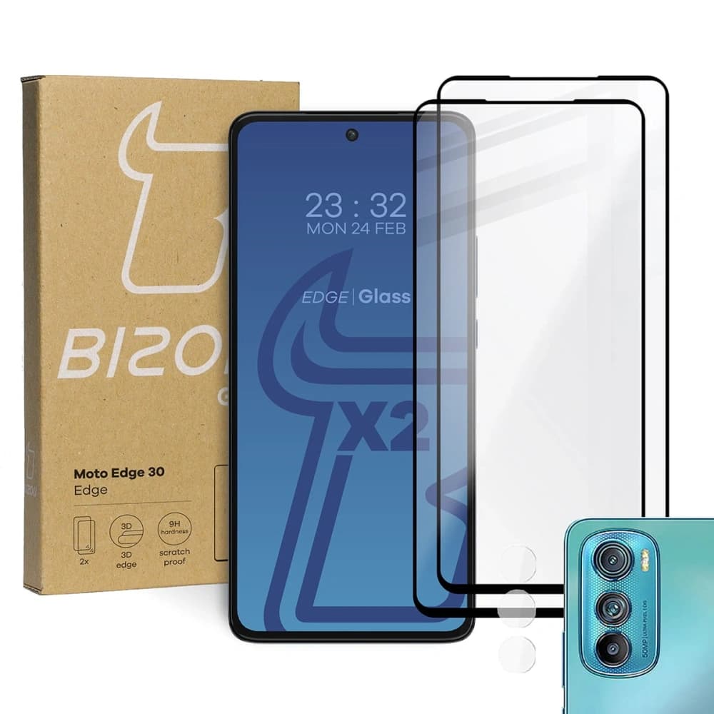 Bizon Glass Edge sticlă securizată - [2 PACK] + protecție lentilă Motorola Edge 30 negru - 1