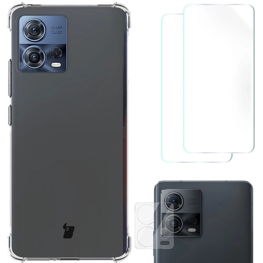 Bizon Case Clear Pack Hülle + 2x Bildschirmfolie + Linsenschutz für Motorola Moto Edge 30 Fusion klar