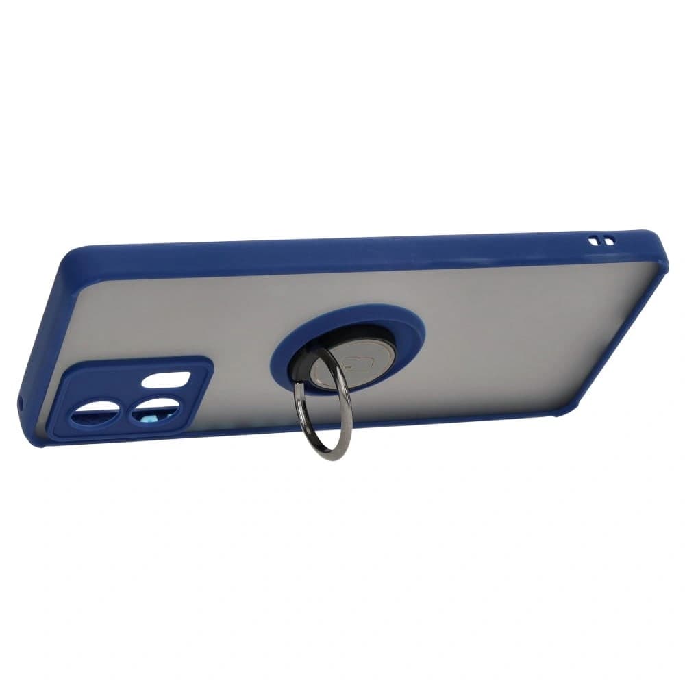 Pouzdro s úchopem na prst Bizon Case Hybrid Ring pro Motorola Edge 30 Fusion, kouřové s modrým rámečkem. - 5