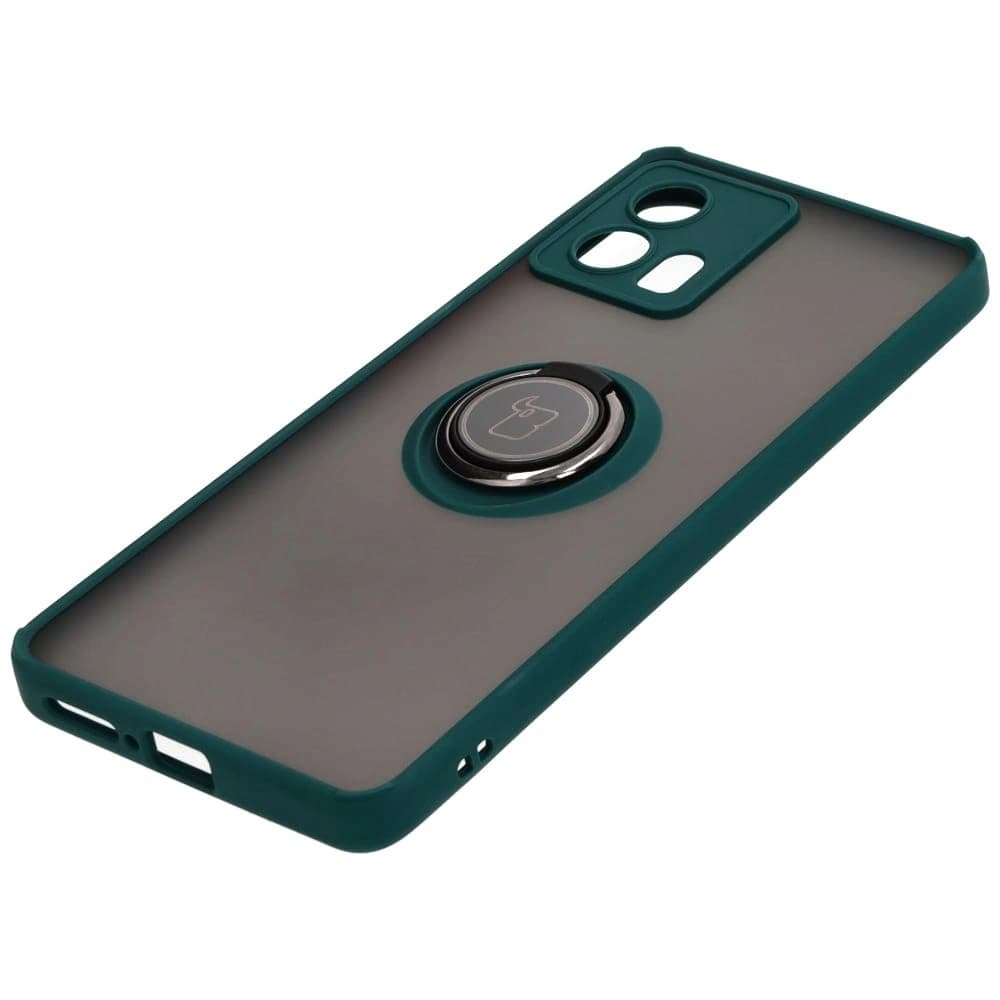 Bizon Case Hybrid Ring Motorola Edge 30 Fusion smoky with a dark green frame - 3