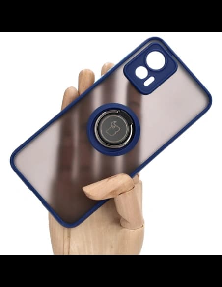 Caz Hybrid Ring Bizon Motorola Edge 30 Neo fumuriu cu un cadru bleu marin