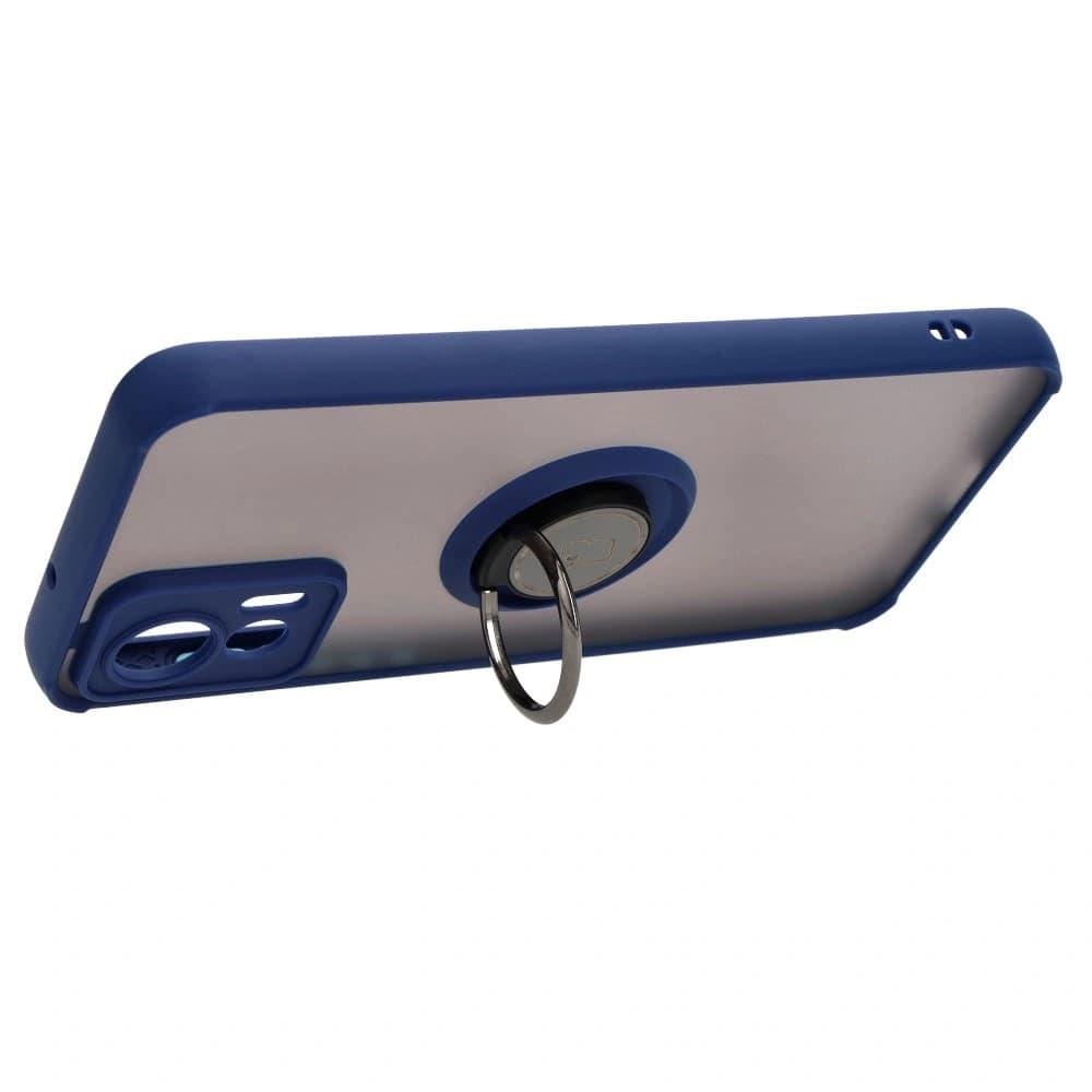 Caz Hybrid Ring Bizon Motorola Edge 30 Neo fumuriu cu un cadru bleu marin - 5